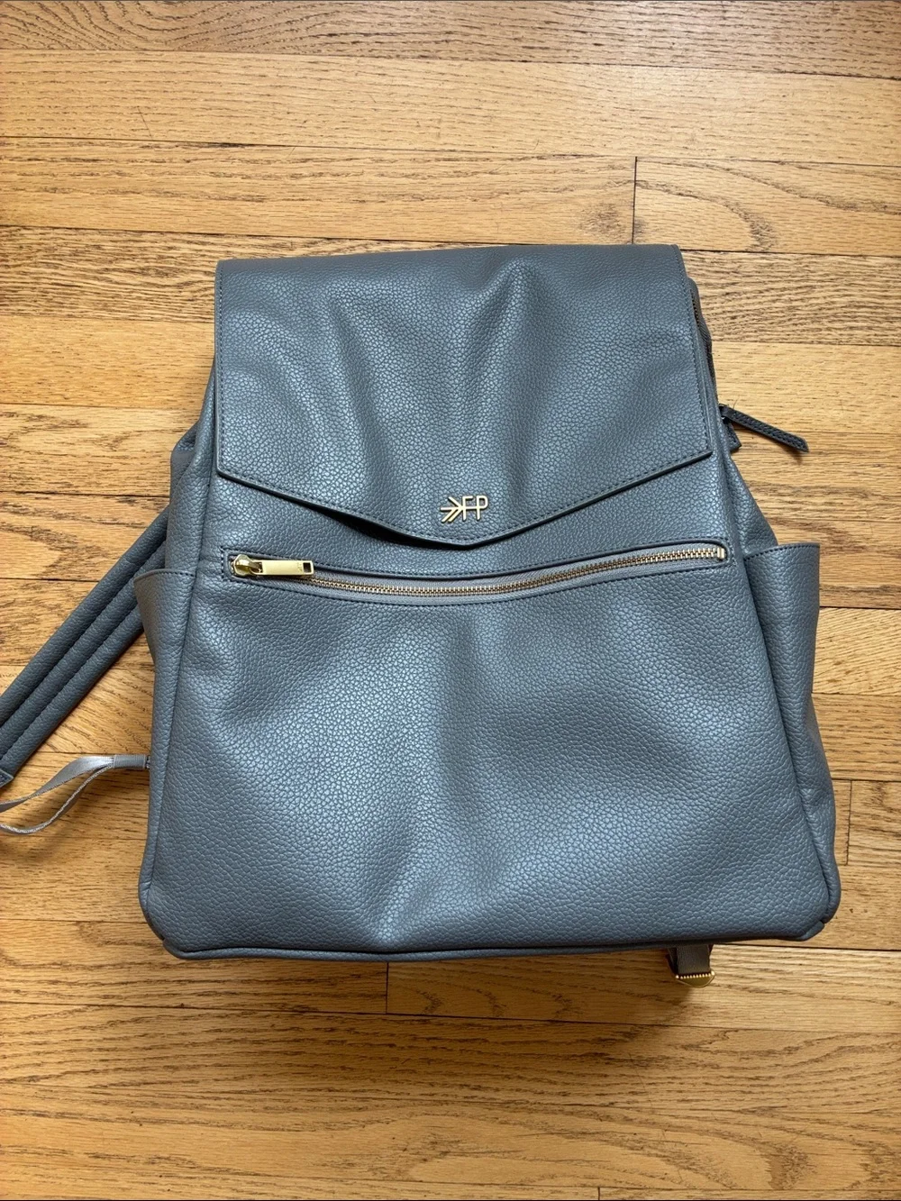 Freshly Picked Gray Leather Backpack with Gold Accents